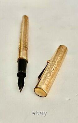 1917- Eclipse Solid 14k Gold Nib & Gold Filled Ornate Fountain Pen, See Pens