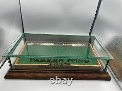 1920s PARKER Lucky Curve Fountain pen Wood Display Case 23 pens Waterman Tray