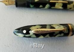 1935 Sheaffer Lifetime Balance Senior Oversize Pearl Black Fountain Pen + Pencil