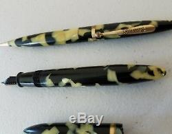 1935 Sheaffer Lifetime Balance Senior Oversize Pearl Black Fountain Pen + Pencil