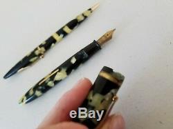 1935 Sheaffer Lifetime Balance Senior Oversize Pearl Black Fountain Pen + Pencil