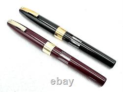 2 VINTAGE c1965 SHEAFFER COMPACT II BLACK NOS & BURGUNDY USED FOUNTAIN PEN 14K