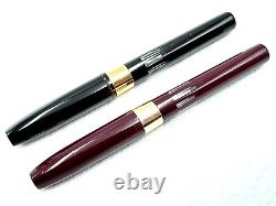 2 VINTAGE c1965 SHEAFFER COMPACT II BLACK NOS & BURGUNDY USED FOUNTAIN PEN 14K