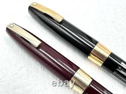 2 VINTAGE c1965 SHEAFFER COMPACT II BLACK NOS & BURGUNDY USED FOUNTAIN PEN 14K