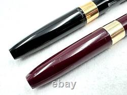 2 VINTAGE c1965 SHEAFFER COMPACT II BLACK NOS & BURGUNDY USED FOUNTAIN PEN 14K