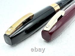 2 VINTAGE c1965 SHEAFFER COMPACT II BLACK NOS & BURGUNDY USED FOUNTAIN PEN 14K