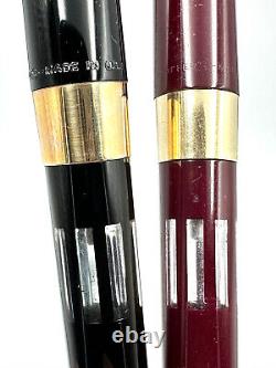 2 VINTAGE c1965 SHEAFFER COMPACT II BLACK NOS & BURGUNDY USED FOUNTAIN PEN 14K