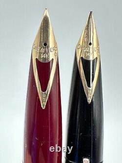 2 VINTAGE c1965 SHEAFFER COMPACT II BLACK NOS & BURGUNDY USED FOUNTAIN PEN 14K