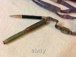 Antique Salz Bros. Peter Pan Deluxe Fountain Pen & Pencil Set On Ribbon