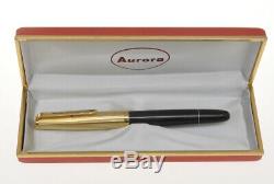 Aurora 88P 1960 piston filler fountain pen black & gold gold nib mint in box