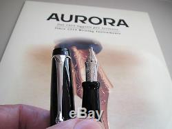 Aurora Optima black with chrome trim piston filling fountain pen 14kt Stub MIB