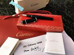 CARTIER DIABOLO F. PEN STEEL 18 kt GOLD NIB SAPPHIRE GEMSTONE, BLACK, RARE, NEW