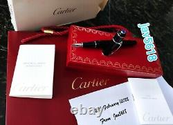 CARTIER DIABOLO F. PEN STEEL 18 kt GOLD NIB SAPPHIRE GEMSTONE, BLACK, RARE, NEW