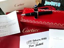 CARTIER DIABOLO F. PEN STEEL 18 kt GOLD NIB SAPPHIRE GEMSTONE, BLACK, RARE, NEW