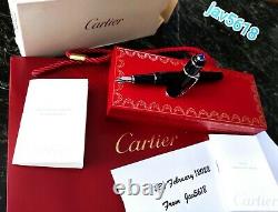 CARTIER DIABOLO F. PEN STEEL 18 kt GOLD NIB SAPPHIRE GEMSTONE, BLACK, RARE, NEW