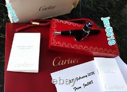 CARTIER DIABOLO F. PEN STEEL 18 kt GOLD NIB SAPPHIRE GEMSTONE, BLACK, RARE, NEW