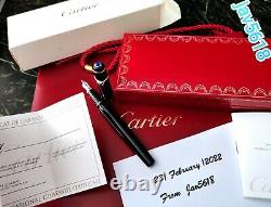 CARTIER DIABOLO F. PEN STEEL 18 kt GOLD NIB SAPPHIRE GEMSTONE, BLACK, RARE, NEW