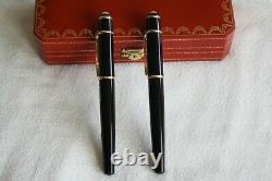 CARTIER Diabolo Black & Gold Finish Sapphire Two Fountain Pens MINT / NEAR MINT