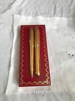 Cartier Gordon Gold Plated FP + BP Set, 18K M Nib-Mint