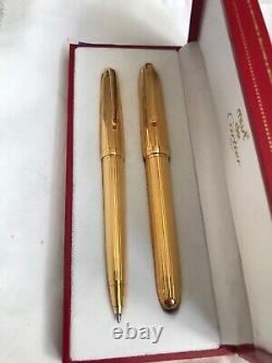 Cartier Gordon Gold Plated FP + BP Set, 18K M Nib-Mint