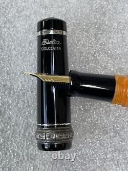 Delta Dolcevita Mini Orange Black Silver Fountain Pen 18K Med Ships Free to USA