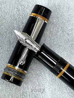 Delta Dolcevita Soiree Medium Black Orange Silver Fountain Pen 18K M Nib Italy