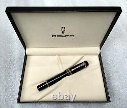 Delta Dolcevita Soiree Medium Black Orange Silver Fountain Pen 18K M Nib Italy