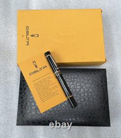 Delta Dolcevita Soiree Medium Black Orange Silver Fountain Pen 18K M Nib Italy