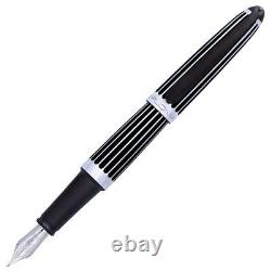 Diplomat Aero Black & Chrome Stripes Fountain Pen, Made In Germany, New In Box
