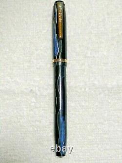 Eagle Vintage Fountain Pen Electric Blue Black Silver Veined 14k Flex M Nib