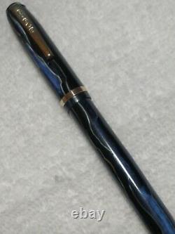 Eagle Vintage Fountain Pen Electric Blue Black Silver Veined 14k Flex M Nib