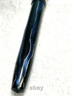 Eagle Vintage Fountain Pen Electric Blue Black Silver Veined 14k Flex M Nib