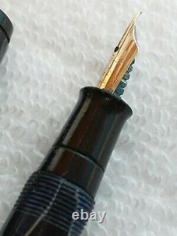 Eagle Vintage Fountain Pen Electric Blue Black Silver Veined 14k Flex M Nib