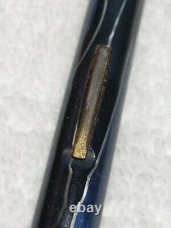 Eagle Vintage Fountain Pen Electric Blue Black Silver Veined 14k Flex M Nib