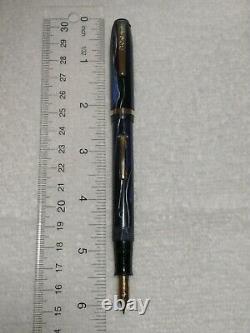 Eagle Vintage Fountain Pen Electric Blue Black Silver Veined 14k Flex M Nib