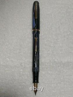 Eagle Vintage Fountain Pen Electric Blue Black Silver Veined 14k Flex M Nib