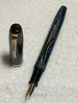 Eagle Vintage Fountain Pen Electric Blue Black Silver Veined 14k Flex M Nib