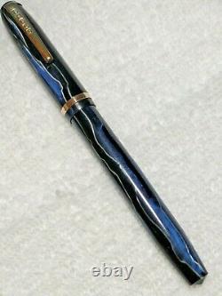 Eagle Vintage Fountain Pen Electric Blue Black Silver Veined 14k Flex M Nib