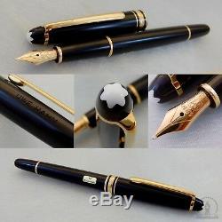 Early Montblanc 144 Black GT Fountain Pen 14K Monotone M Nib W-Germany c1980