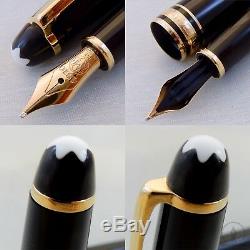 Early Montblanc 144 Black GT Fountain Pen 14K Monotone M Nib W-Germany c1980