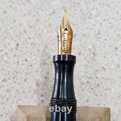 GEM Black Hard Rubber Etched Wave Pattern 14K NIB 5-1/2 Fountain Pen Blind Cap