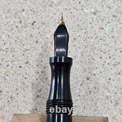 GEM Black Hard Rubber Etched Wave Pattern 14K NIB 5-1/2 Fountain Pen Blind Cap