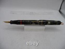 Gold Bond Vintage Black and Gray Ring Top Fountain Pen-l4k flexible fine nib