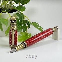 Hand Turned Premium Blood Red Honeycomb Skull & Bones Fountain Pen P23-016