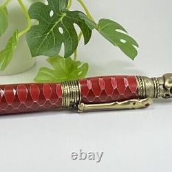 Hand Turned Premium Blood Red Honeycomb Skull & Bones Fountain Pen P23-016