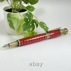 Hand Turned Premium Blood Red Honeycomb Skull & Bones Fountain Pen P23-016