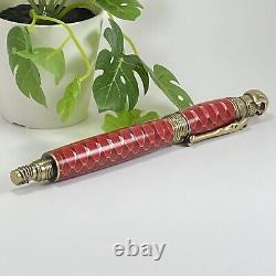 Hand Turned Premium Blood Red Honeycomb Skull & Bones Fountain Pen P23-016