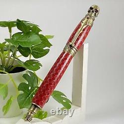 Hand Turned Premium Blood Red Honeycomb Skull & Bones Fountain Pen P23-016