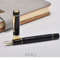 Jinhao 100 14K Gold Fountain Pen Resin Black with Logo Fine Nib 0.5mm Gift Pen