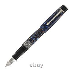 Kilk Celestial Fountain Pen in Black and Blue Chipped Double Broad Point NEW